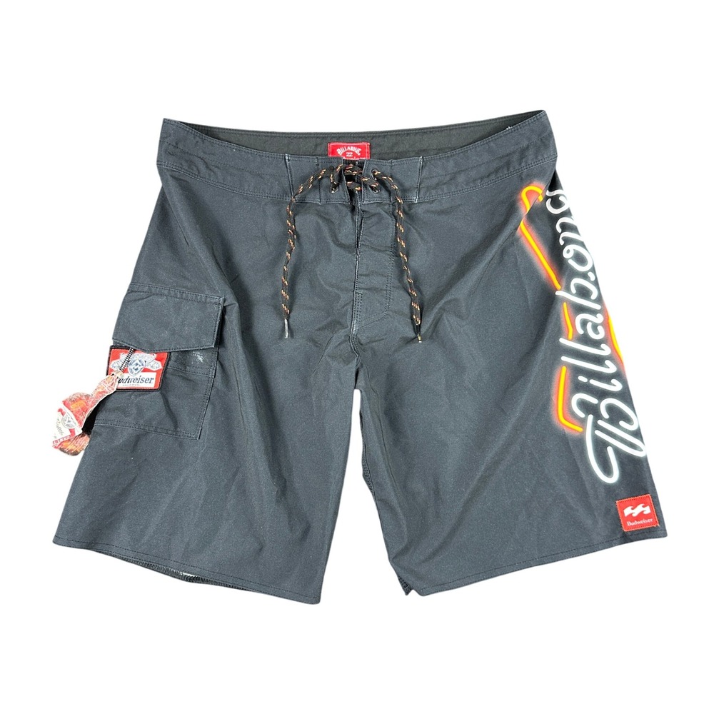 Billabong x Budweiser Boardshorts Mens 31 Black Neon Logo Bottle Opener Y2K Rare
